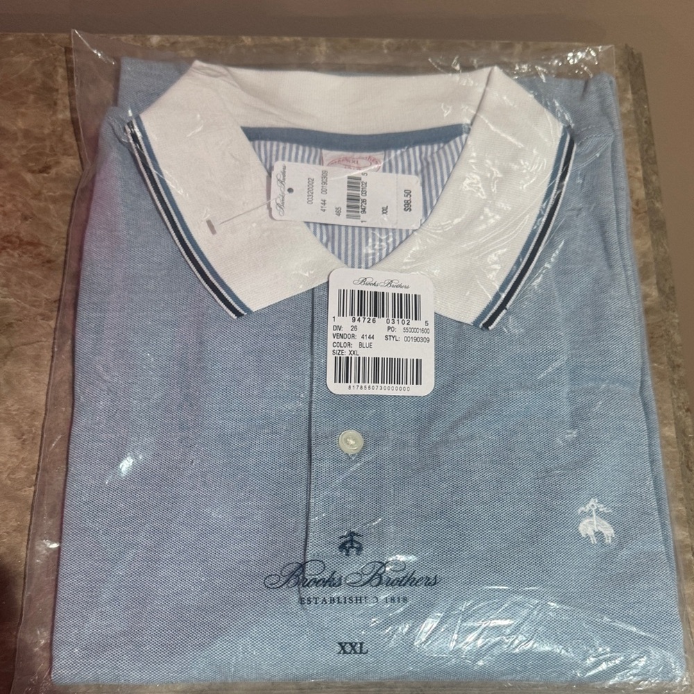 Brooks Brothers Light Blue Polo with White Collar Brand New XXL